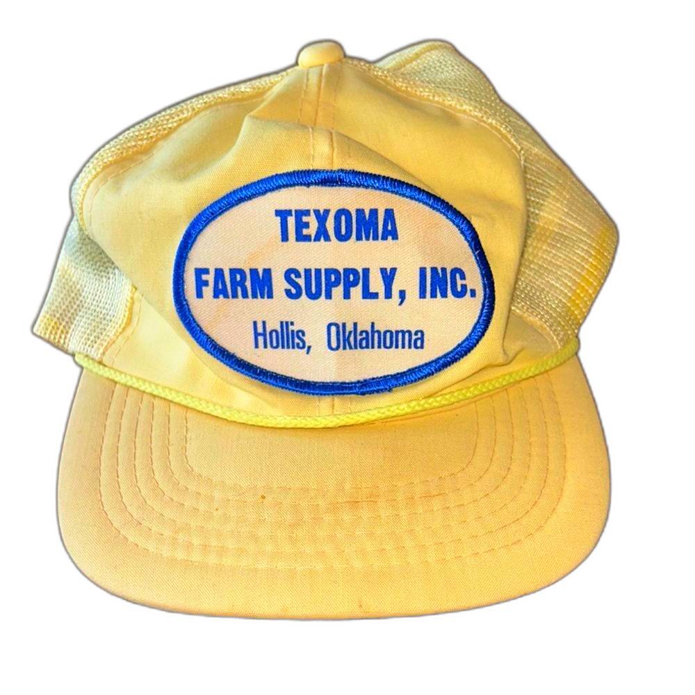 Vintage Patch Trucker Hat Yellow and Blue Farm Oklahoma Unisex